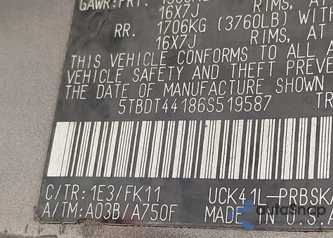 2006 Toyota Tundra Double Cab Sr5 z USA, uszkodzony, nr VIN 5TBDT44186S519587